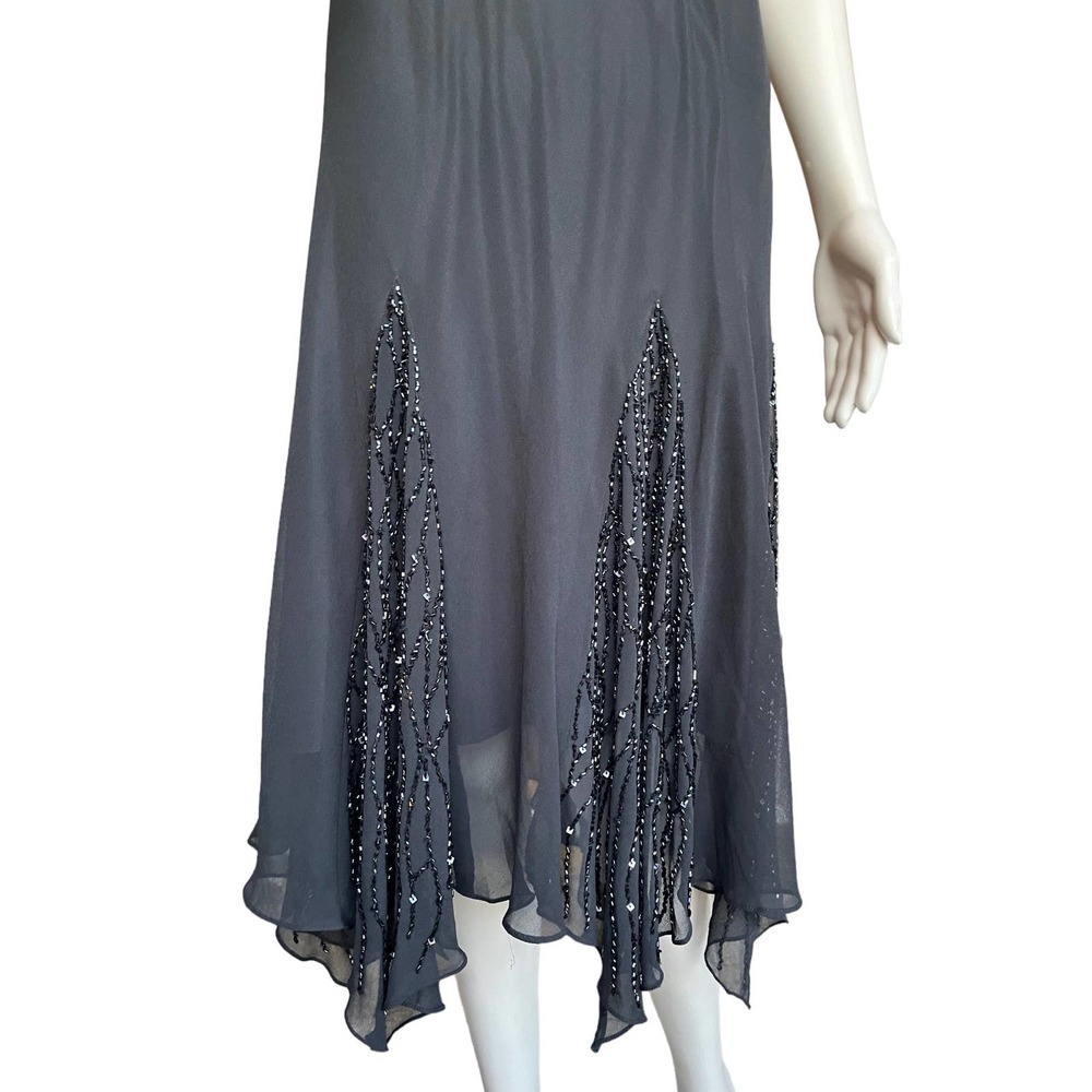 VINTAGE BEADED EVENING DRESS WITH HANDKERCHIEF HEM WOMEN SIZE M/L - Picture 5 of 14